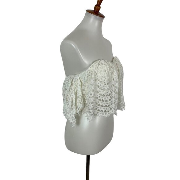 L’Atiste AMT Crop Top Small White Lace Off Shoulder Romantic Cottagecore - Picture 3 of 6